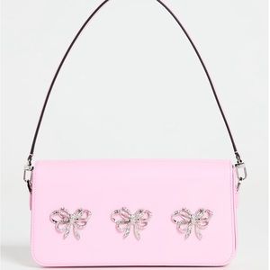 MACH & MACH Triple Bow Baguette Baby Pink Purse with Crystal Bows NEW